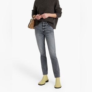 NWT SLVRLAKE Beatnik distressed faded mid-rise slim jeans 27 Anthrocite Black